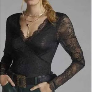 NEW Anthropologie Lace Open-Back Black Bodysuit - Sz: Small